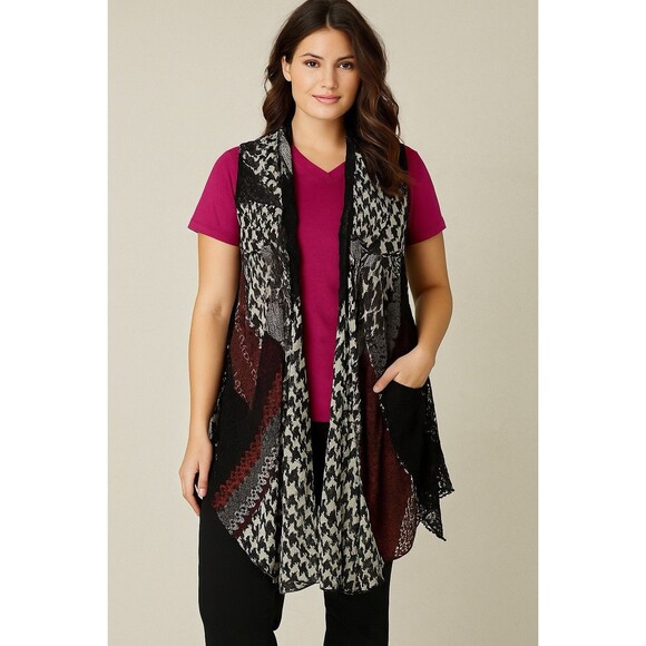 Artsy Boho Kimono Over Piece Mixed Material Witchy Completer Piece Size Large - Picture 1 of 12